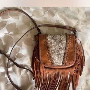 Myra Bag Brown Tan Crossbody with Fringe
